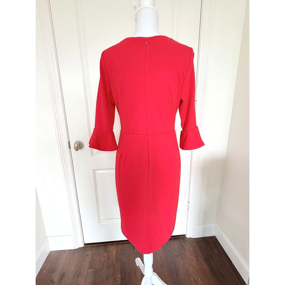 Shelby & Palmer Red 3/4 Bell Sleeve Sheath Dress Women's Size 10 Pre-owned - Picture 4 of 7